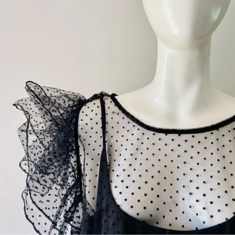 City Chic Spotty Time top in black, short frilled sleeves, dobby spot top Size22 - Picture 9 of 14